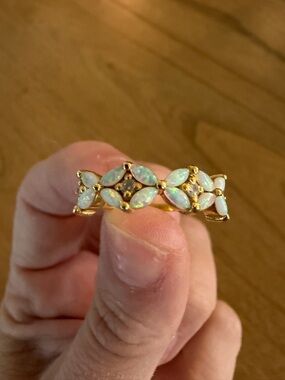18k Gold Plated 925 Silver Opal Floral Band Ring — Women Jewelry - Size 6.5